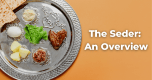 Image of a seder plate with the words The Seder an overview