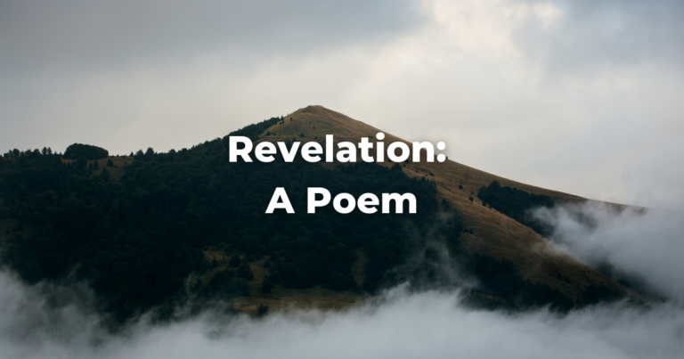 Mountain with fog and the words: Revelation: A Poem