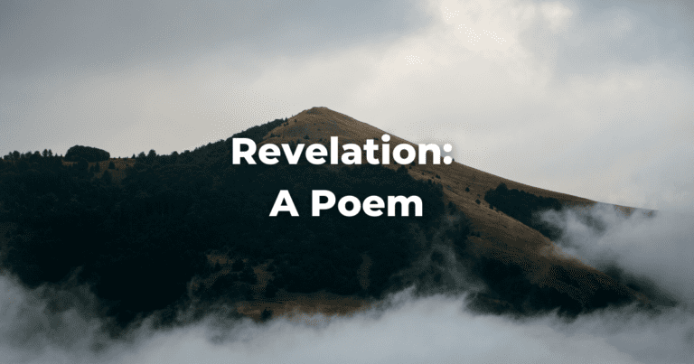 Mountain with fog and the words: Revelation: A Poem