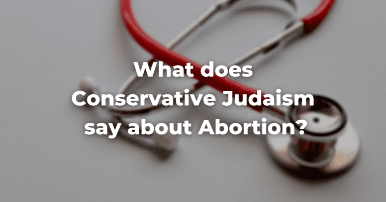 Blurry image of a stethoscope with the words: What does Conservative Judaism say about Abortion